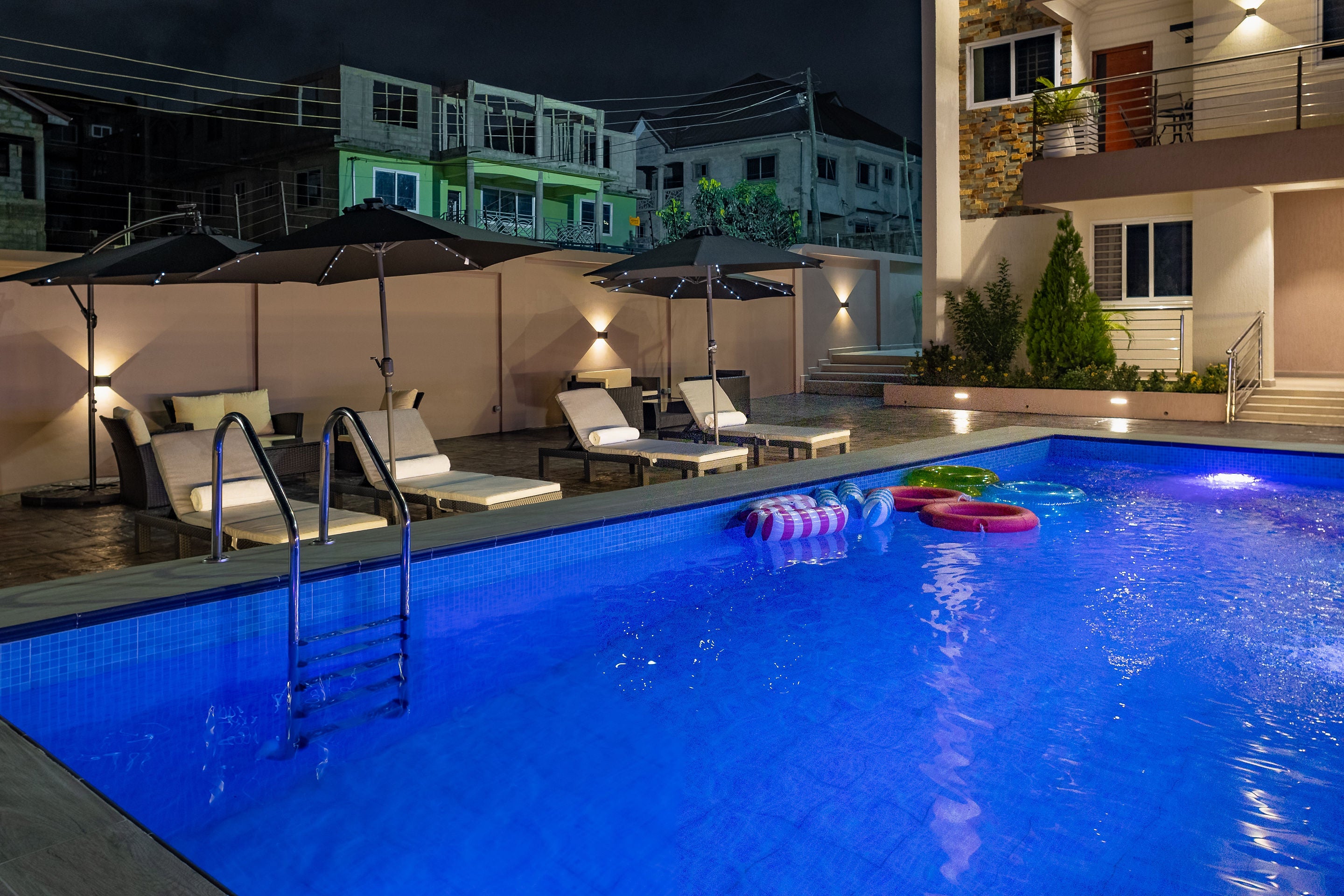 Pool lit at night