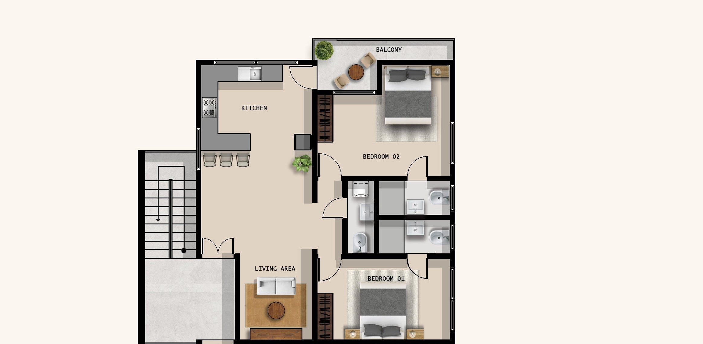 Two-bedroom apartment floor plan